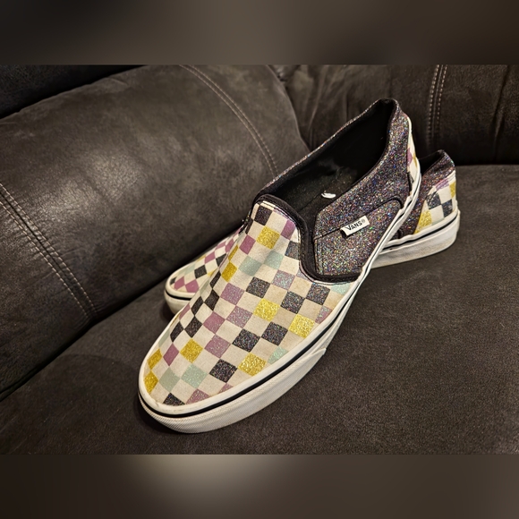 VANS Glittery bling Checkered Slip ons sz10 - Picture 9 of 9